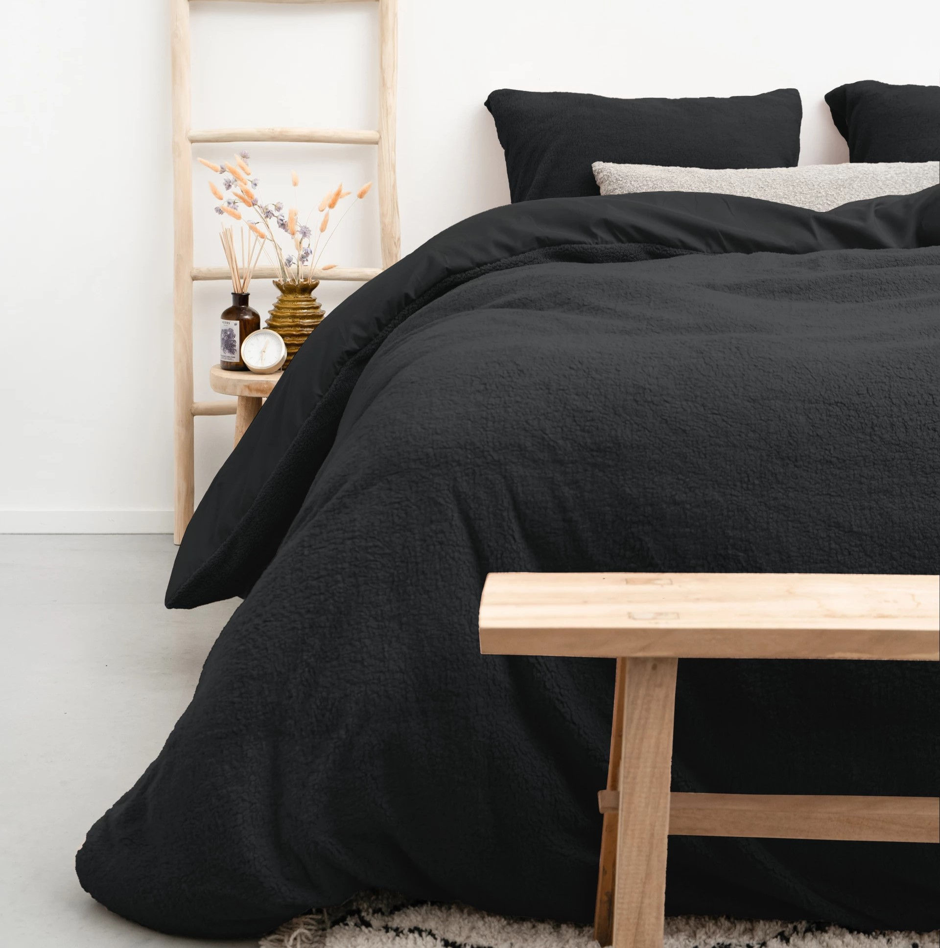 ensemble 3 pcs-parure de lit-chaud-housse de couette-taies d'oreiller-teddy-polaire-velours-fausse fourrure-anthracite