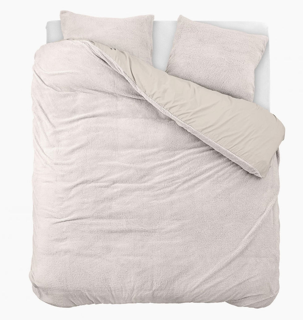 Miniatura: ensemble 3 pcs-parure de lit-chaud-housse de couette-taies d'oreiller-teddy-coton-fausse fourrure-creme-taupe