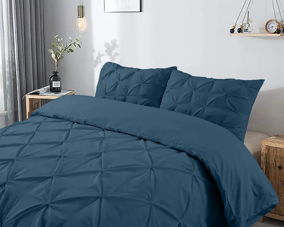 Miniature : Parure de lit bleu en coton, motif plissé