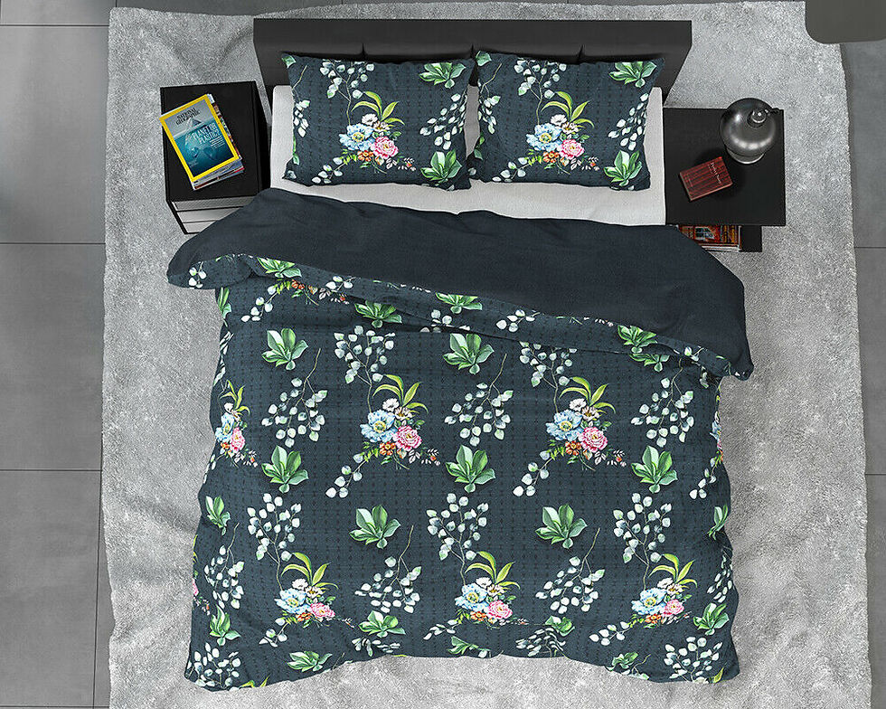 Miniature : "NATURE LEAVES" Parure de lit 100% Coton Multi Vert Blanc Rose Bleu Made in Europe