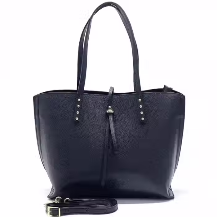 Thumbnail: Sac à main cabas italien avec bandoulière, porté épaule noir.