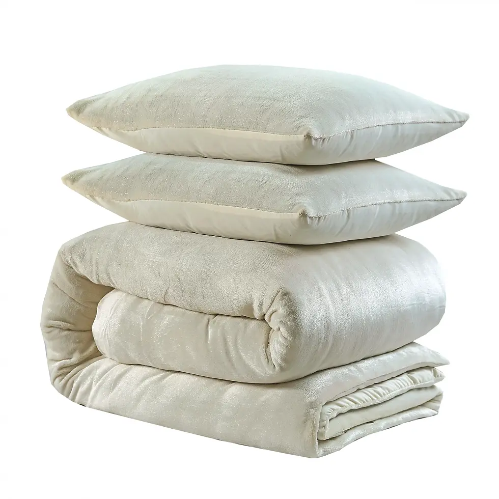 Miniatura: Pillow and blanket set, parure de lit flanelle, GLAMOUR DECO Parure de lit Chaude, crème.