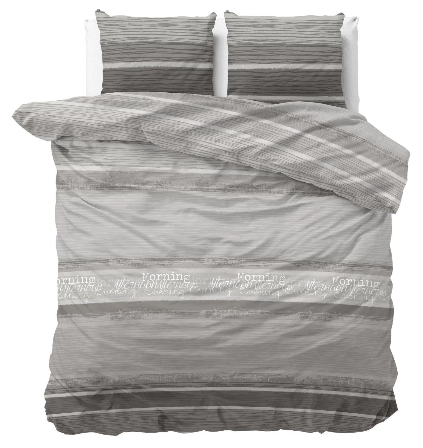 parure de lit-coton-ensemble-3 pcs-housse de couette-taies d'oreiller-rayures-gris