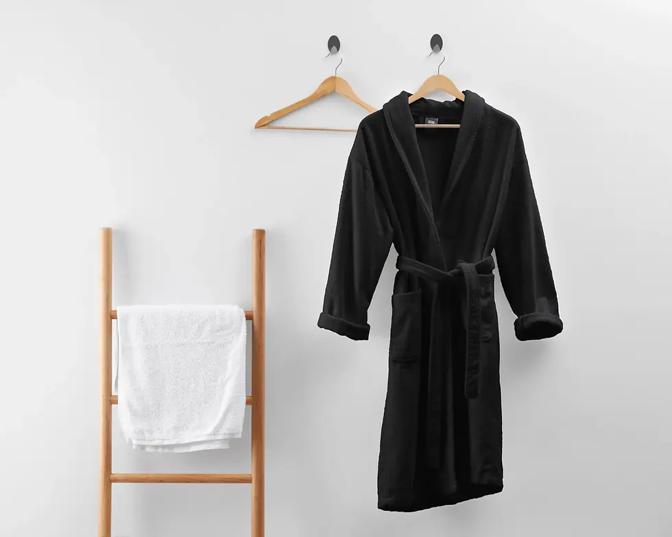 Miniatura: Robe de chambre noire en coton éponge, 100% coton