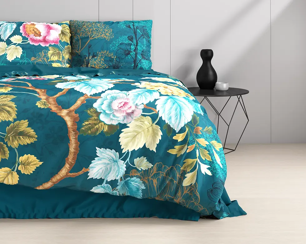 parure de lit coton ensemble housse de couette et taies d'oreiller moderne fleurs rose bleu turquoise beige