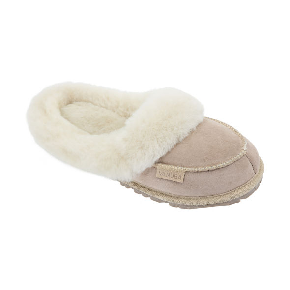 Miniatura: chaussons mules pantoufles peau de mouton fourrure naturelle merinos extra chaude femme beige