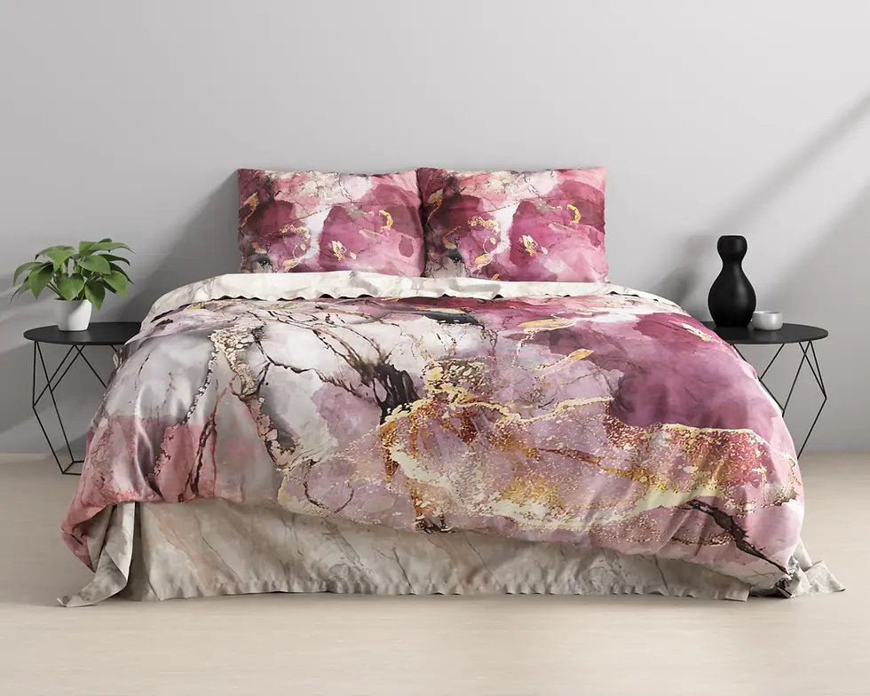 parure de lit coton ensemble housse de couette et taies d'oreiller coton de satin rose gris abstrait marbre