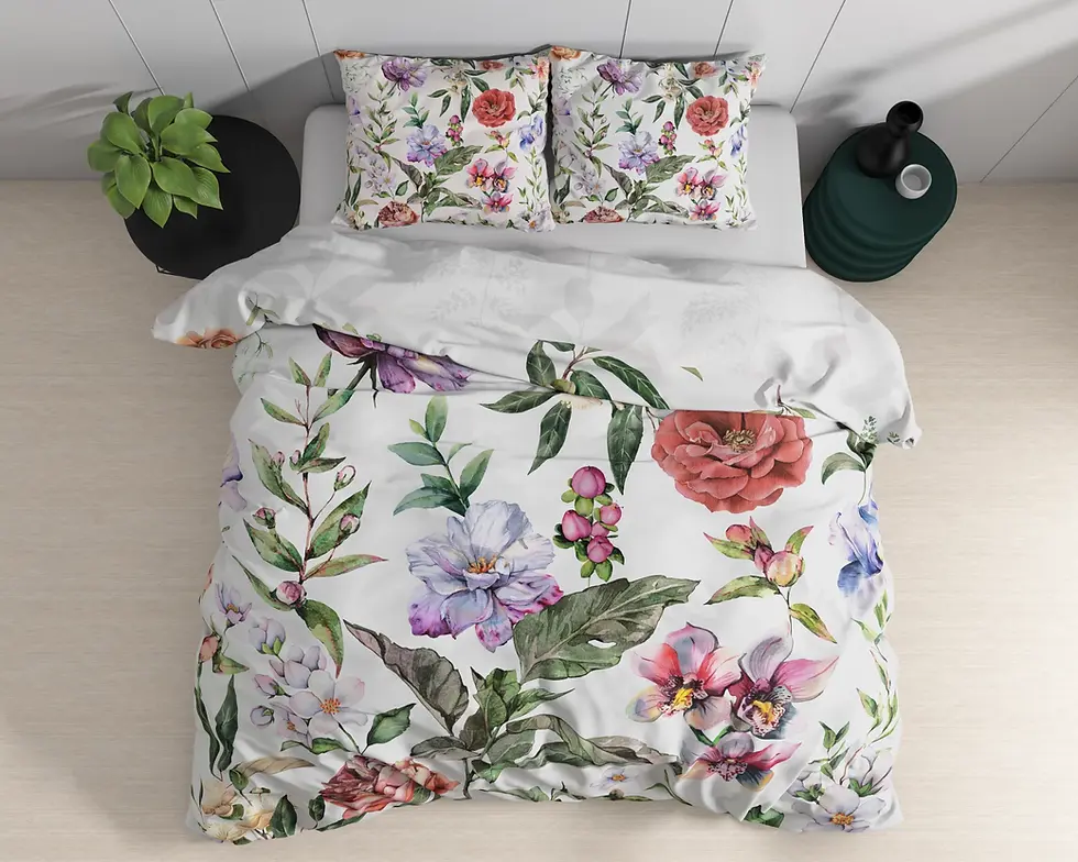 Miniatura: parure de lit coton ensemble housse de couette et taies d'oreiller  moderne fleurs vert rose bleu orange