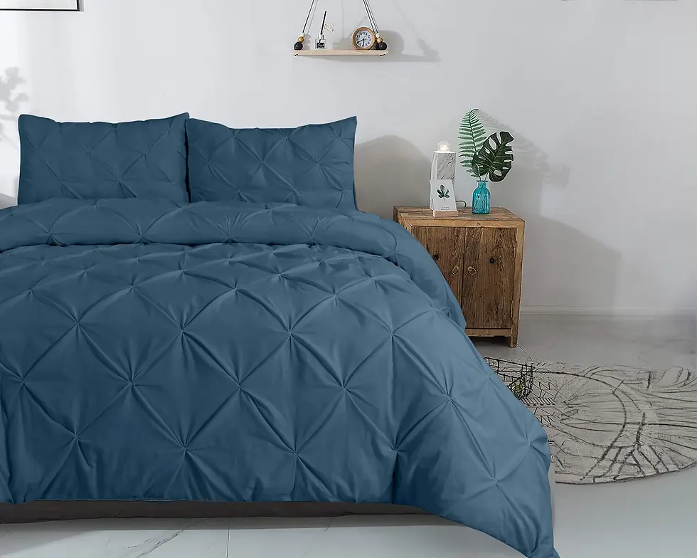 Miniature : Parure de lit bleu en coton, motif plissé