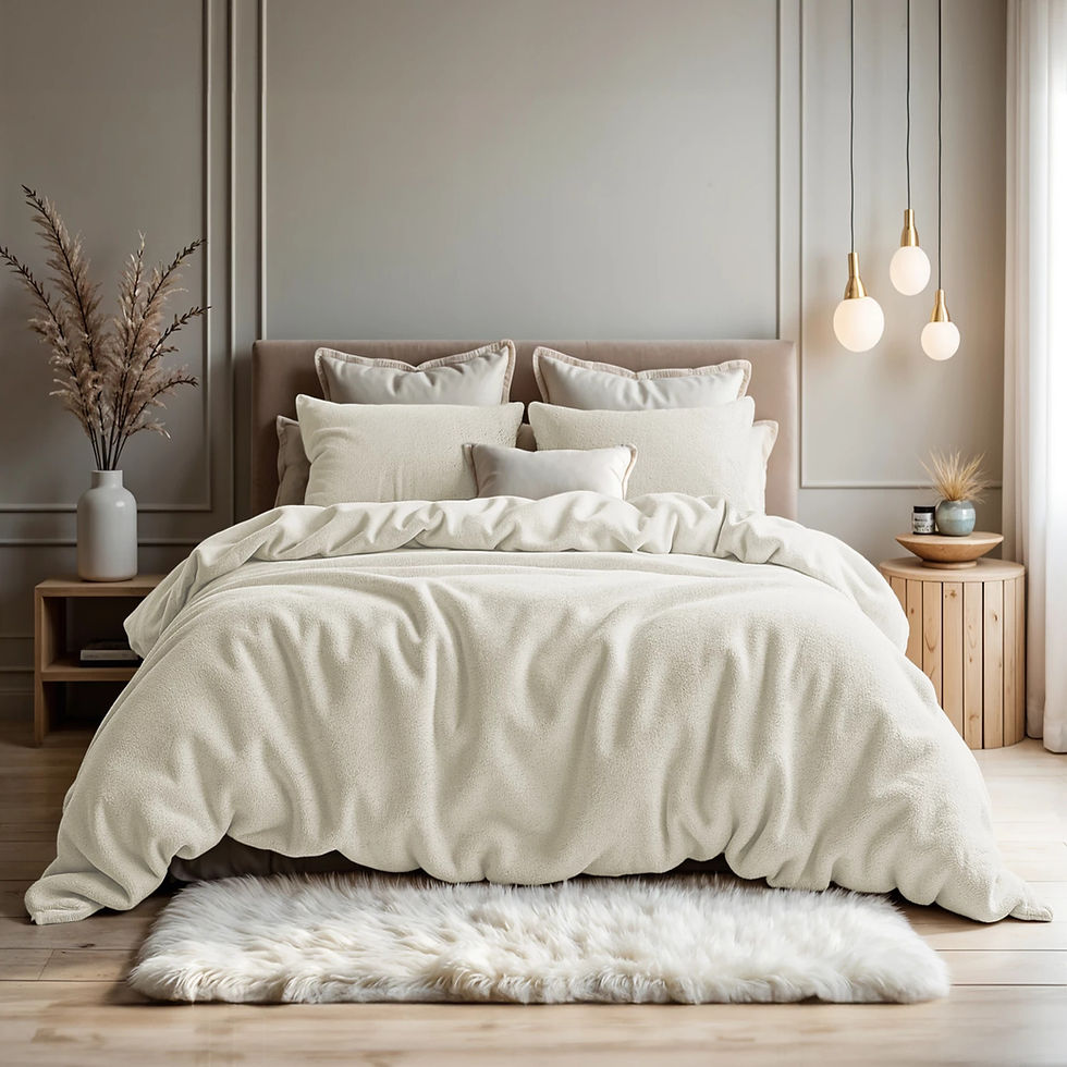 ensemble 3 pcs-parure de lit-chaud-housse de couette-taies d'oreiller-teddy-coton-fausse fourrure-creme-beige