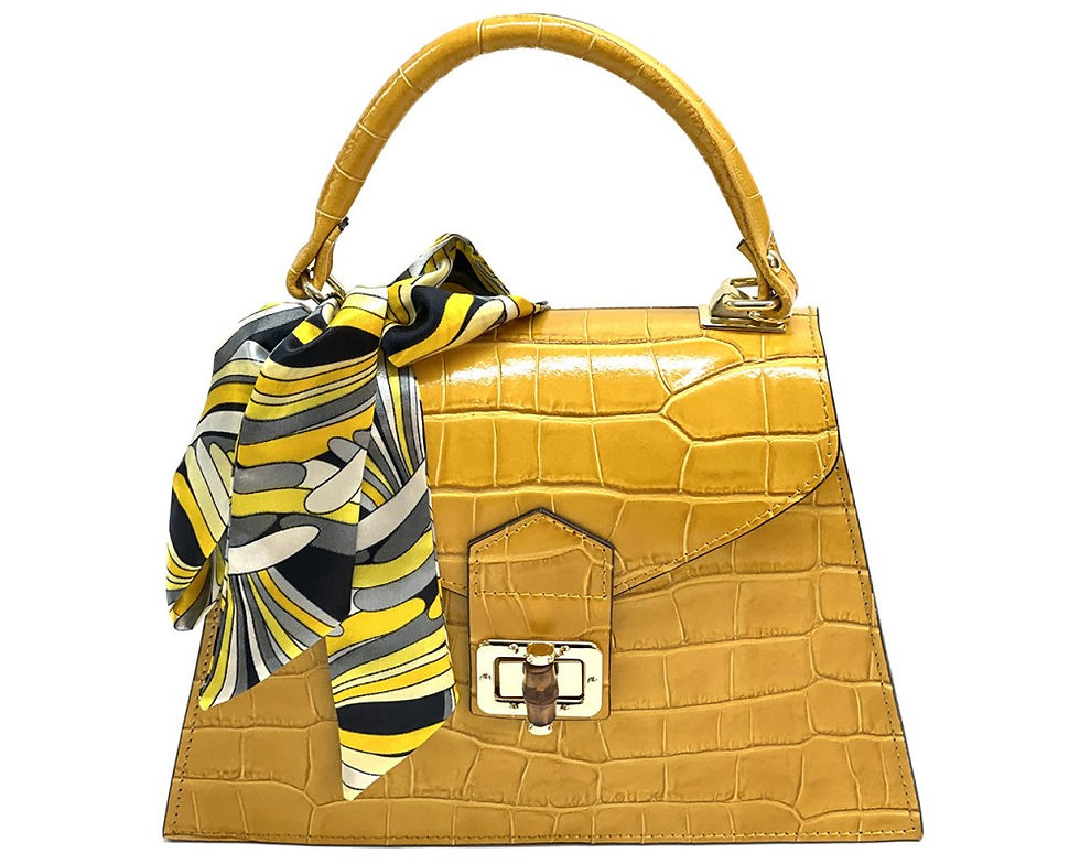 Sac à main femme en cuir italien véritable jaune, style croco, accessoire de mode élégant et tendance.