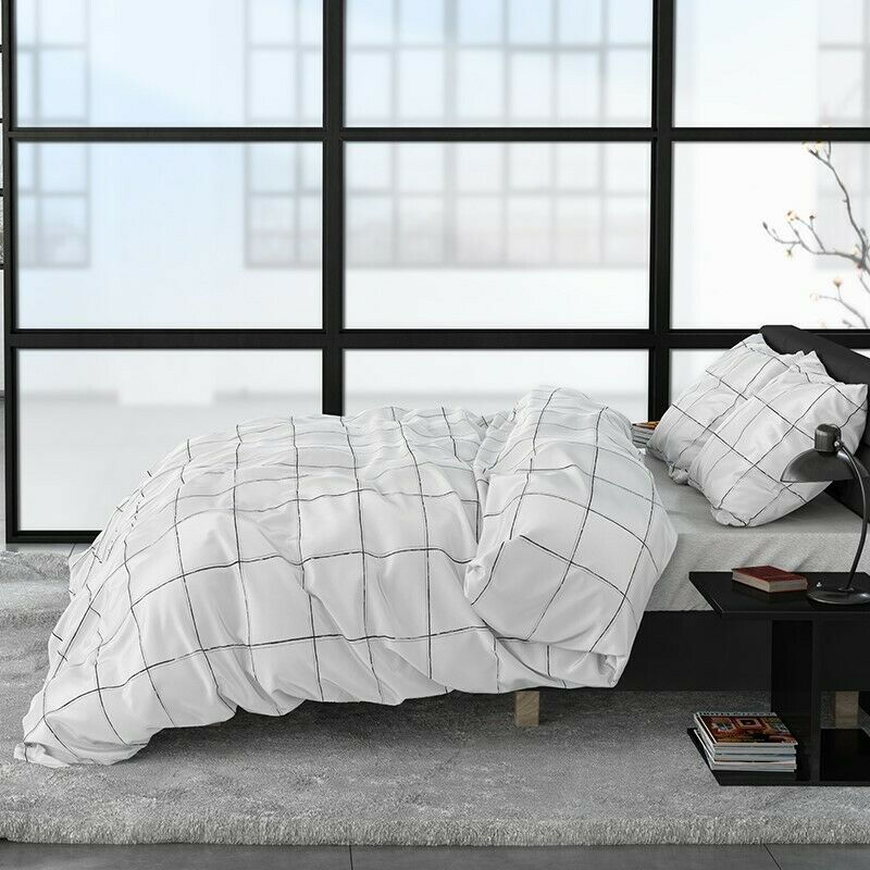 Miniaturbild: ensemble 3 pcs-parure de lit-housse de couette-taies d'oreiller- satin de coton-blanc-gris-made-in-europe