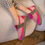 Miniature : Chaussons rose et taupe pour enfant, mouton naturel