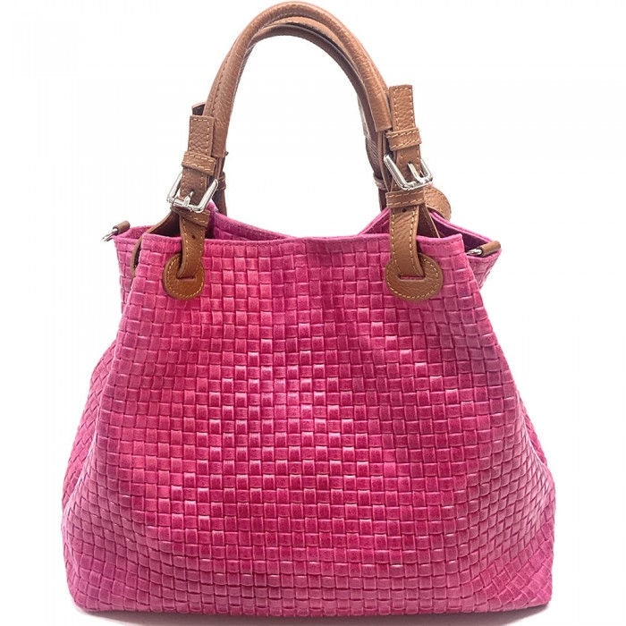 sac-a-main-bandoulière-porté épaule-shopping-bag-tote-damentasche-leather-cuir-handmade-made -in-italy-fuchsia-rose-rosa