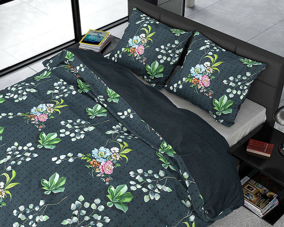 Miniature : "NATURE LEAVES" Parure de lit 100% Coton Multi Vert Blanc Rose Bleu Made in Europe