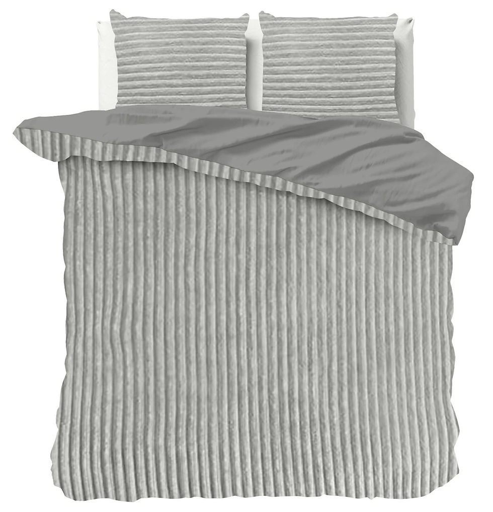 Miniatura: Parure de lit grise, chaude et polaire, effet fourrure