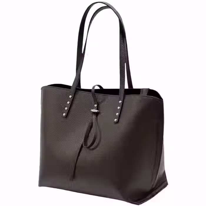 Thumbnail: Sac à main cabas italien avec bandoulière, porté épaule marron foncé.