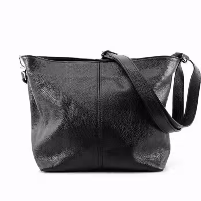 Sac à main porté épaule Italien cuir véritable grainée souple noir