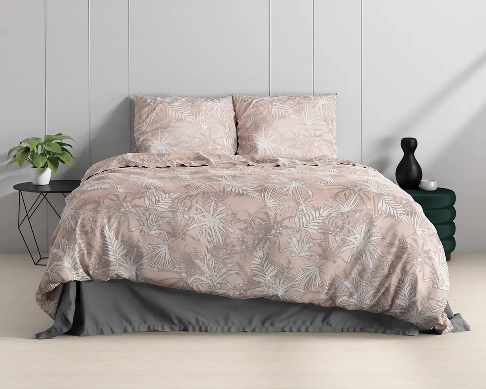Miniatura: parure de lit coton ensemble housse de couette et taies d'oreiller coton de satin beige feuilles nature