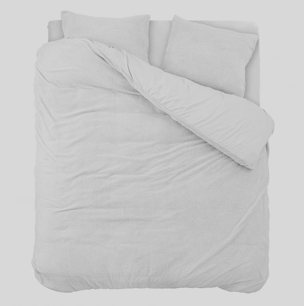 Miniatura: ensemble 3 pcs-parure de lit-chaud-housse de couette-taies d'oreiller-teddy-coton-fausse fourrure-blanc