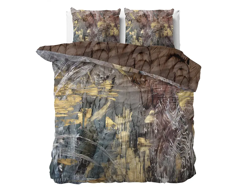 Miniatura: parure de lit coton ensemble housse de couette et taies d'oreiller coton de satin multi marron gris blanc abstrait marbre