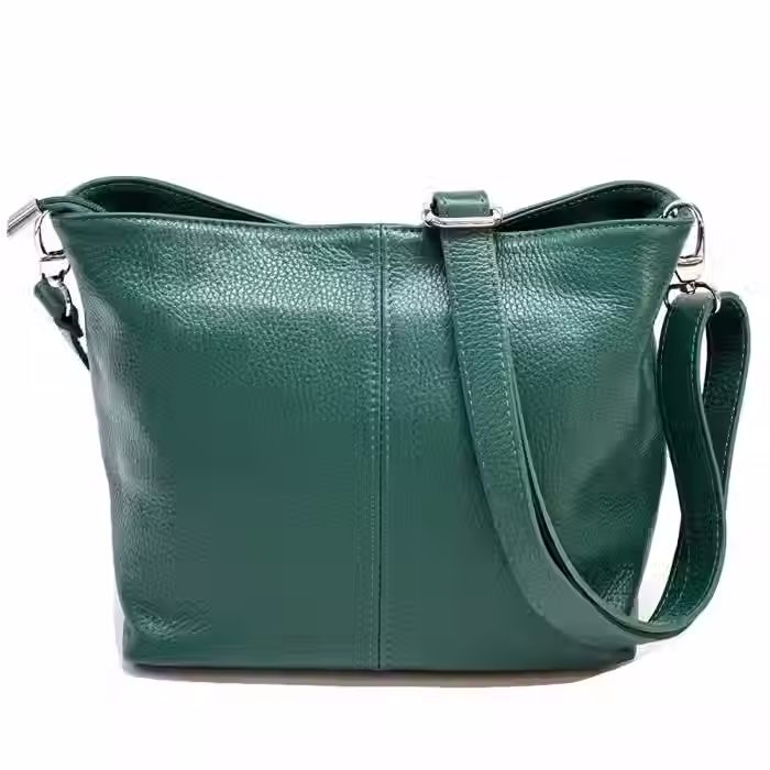 Sac à main porté épaule Italien cuir véritable grainée souple éméraude