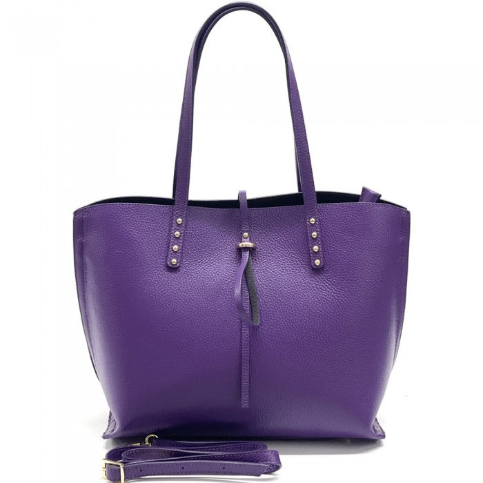 Miniatura: sac-a-main-bandoulière-porté épaule-shopping-bag-tote-damentasche-leather-cuir-handmade-made -in-italy-violet