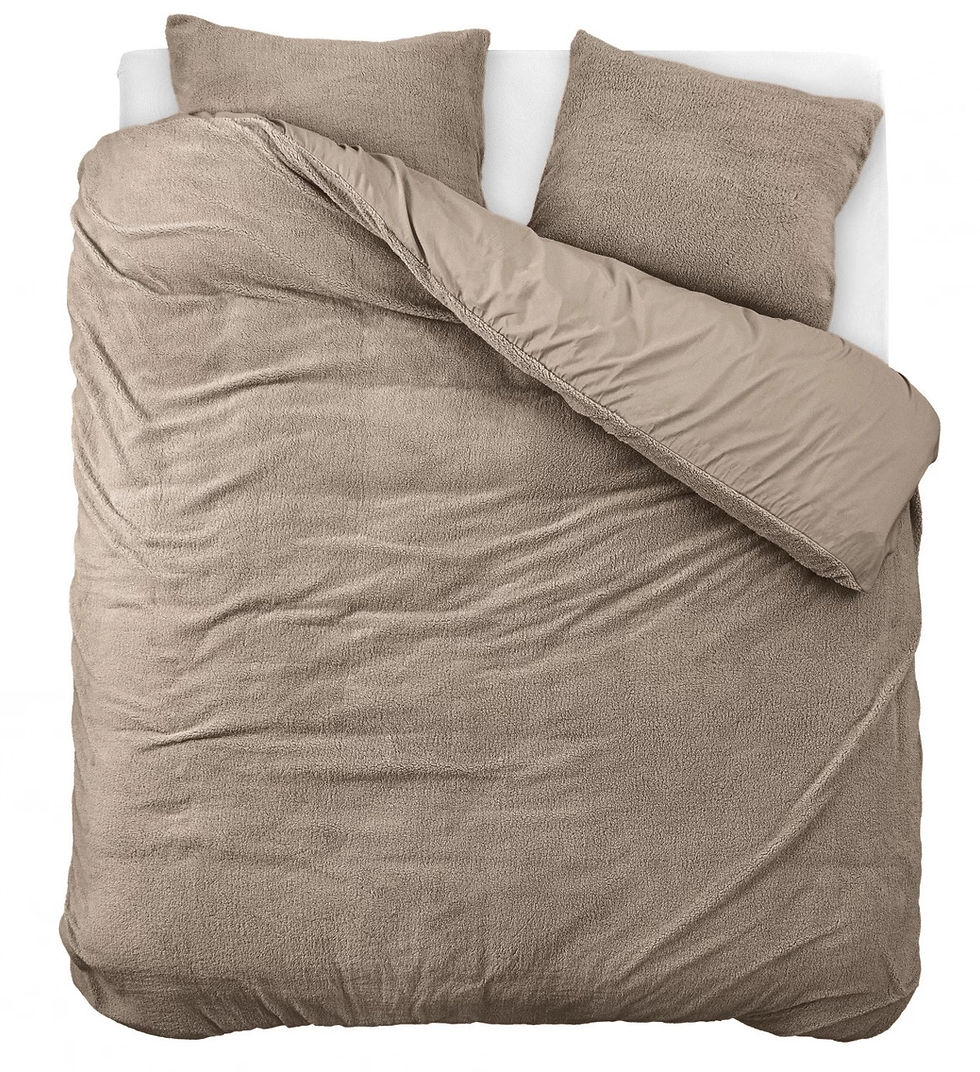 Miniature : Parure de lit taupe en coton et fausse fourrure