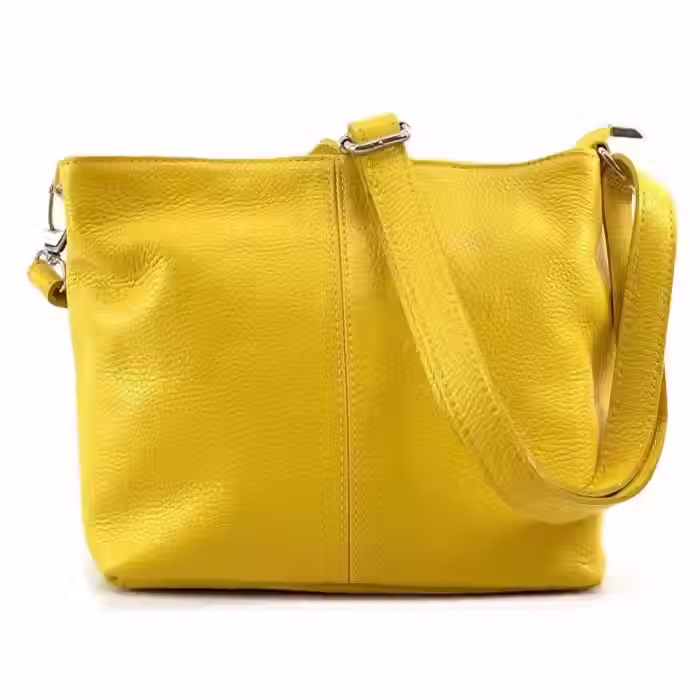 Sac à main porté épaule Italien cuir véritable grainée souple jaune