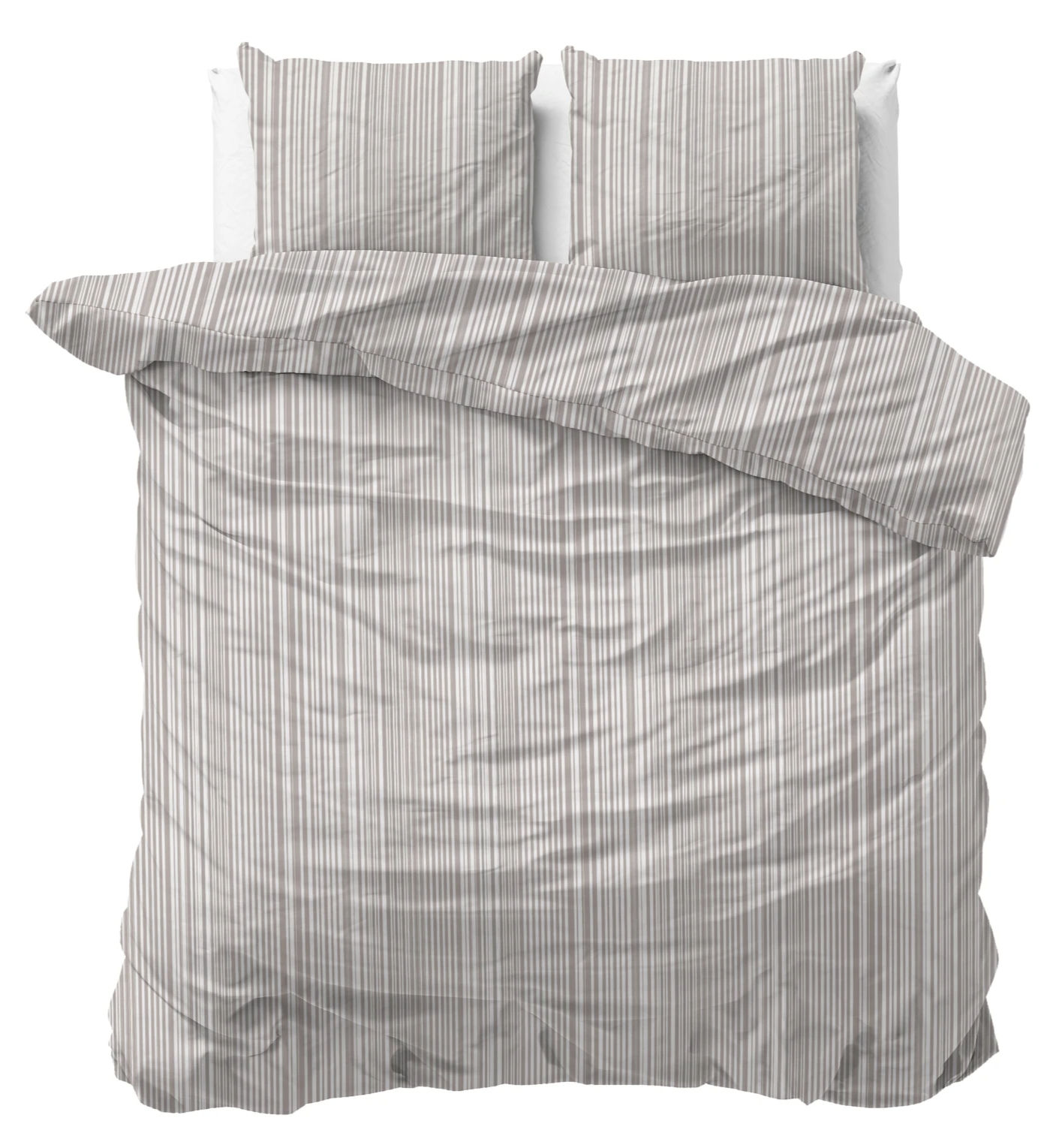 Parure de lit 100% Coton Taupe/Blanc-PINSTRIPE