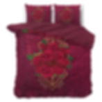 Parure de lit rouge, roses, motif géométrique doré, ETERNAL LOVE, INKA