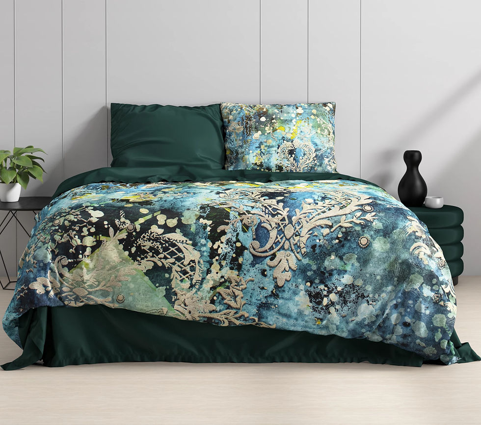 Miniature : "OCEAN DROPS" Parure de lit 100% Coton Multi Bleu Émeraude Blanc Abstrait Marin Made in Europe