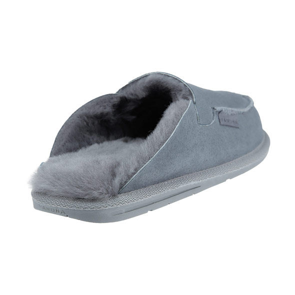chaussons mouton mules pantoufle peau de mouton fourrure naturelle merinos femme homme gris bleu clair