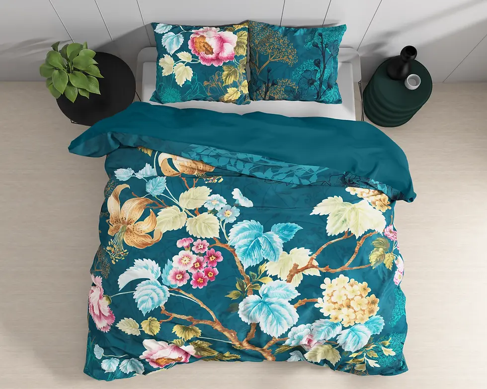 Miniatura: parure de lit coton ensemble housse de couette et taies d'oreiller moderne fleurs rose bleu turquoise beige