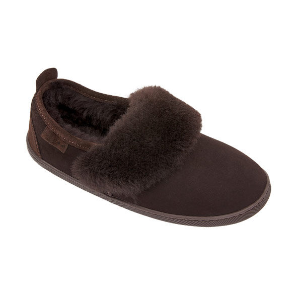 Miniatura: chaussons charentaise peau de mouton fourrure naturelle merinos extra chaude femme marron