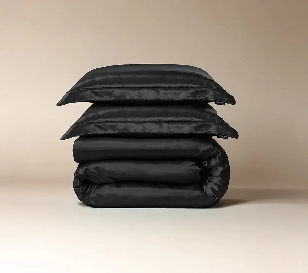 Miniatura: Parure de lit satin noir élégante, housse de couette et taies d'oreiller