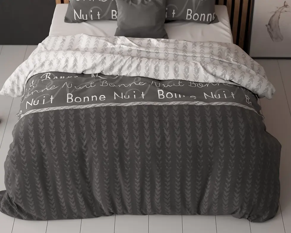 Miniatura: parure de lit coton ensemble housse de couette et taies d'oreiller  moderne retro raye blanc gris raye symboles lettres