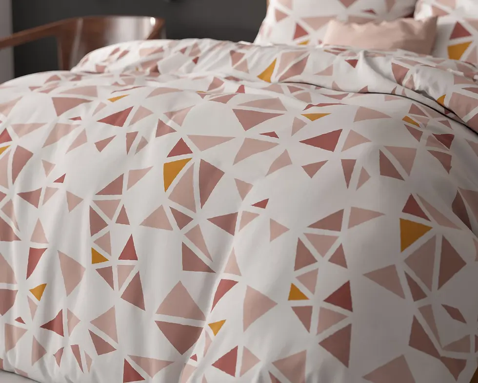 Miniatura: parure de lit coton ensemble housse de couette et taies d'oreiller  moderne retro abstrait geometrique blanc rose beige