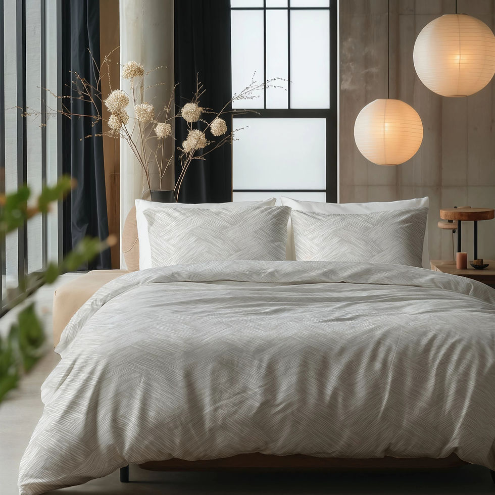 Parure de lit pour 2 personnes, tissu pur coton motif rotin.