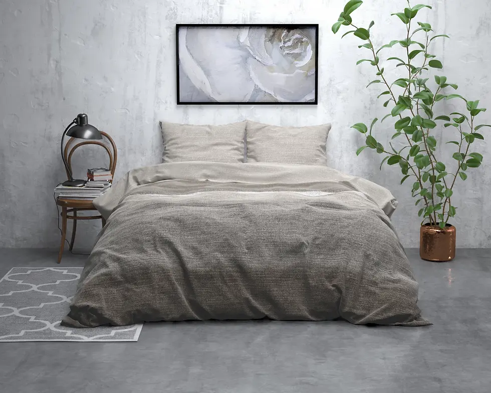 Miniatura: parure de lit flanelle coton chaude ensemble housse de couette et taies d'oreiller marron beige rayé vintage geometrique