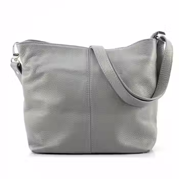 Miniature : Sac à main porté épaule Italien cuir véritable grainée souple gris