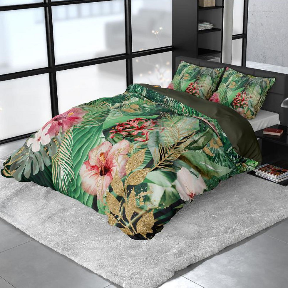 Miniature : "MENTHA" Parure de lit 100% Coton Multi Vert Blanc Rose Rouge Or Beige Made in Europe