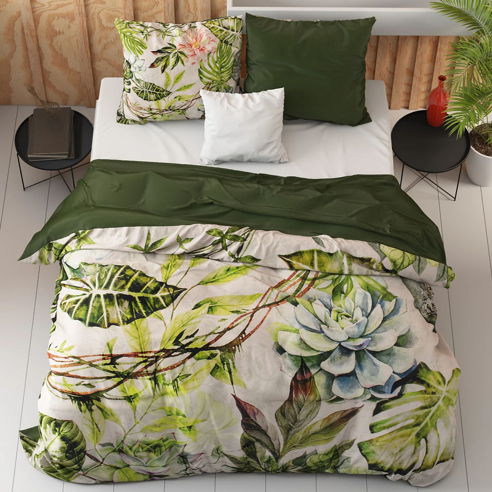 Miniature : "DESTINY" Parure de lit-Satin de Coton-Multi-Vert-Rose-Bleu-Olive-Set 3 pcs-Housse de Couette et Taies d'Oreiller-Pas cher