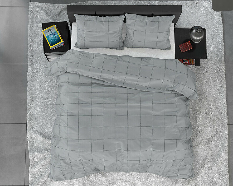 Miniature : "DEEP CHECK" Parure de lit 100% Coton Gris Made in Europe