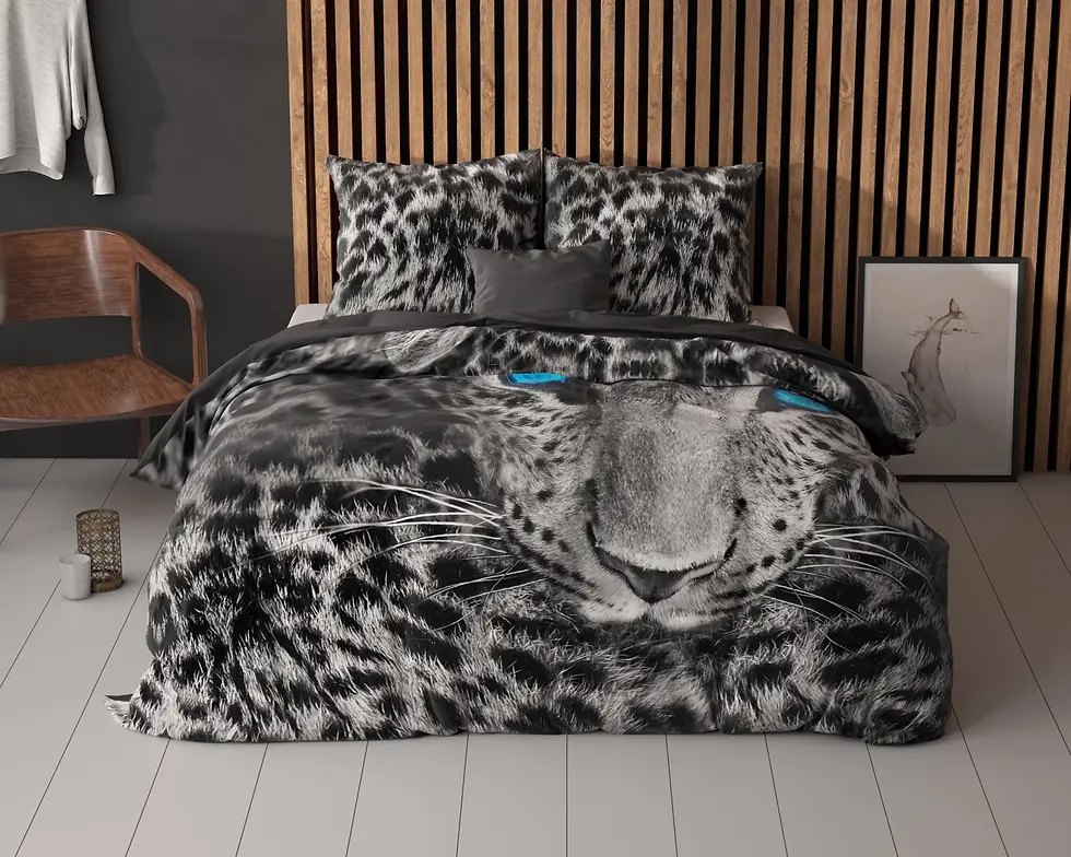 Miniature : Parure de lit léopard gris, housse de couette coton