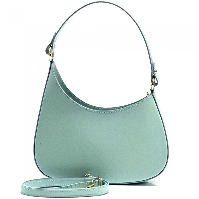 Miniatura: Sac italien porté épaule, incurvé, cuir vert menthe, bandoulière amovible.