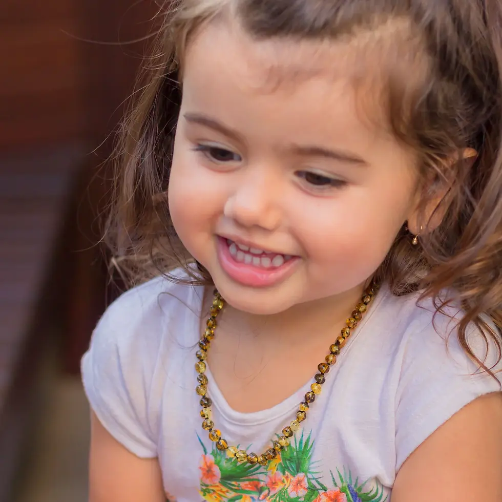 Miniaturbild: collier ambre baltique bebe enfant mi-rond polis vert marron porte-bonheur anti-douleur dentaires