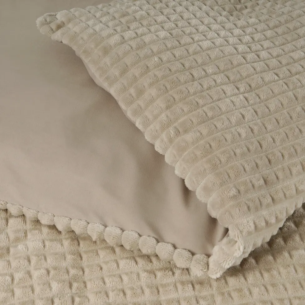 Miniature : ensemble 3 pcs-parure de lit-chaud-housse de couette-taies d'oreiller-teddy-polaire-velours-fausse fourrure-taupe