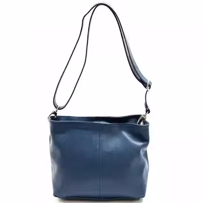 Miniature : Sac à main bandoulière porté épaule cuir véritable grainée souple bleu pétrole