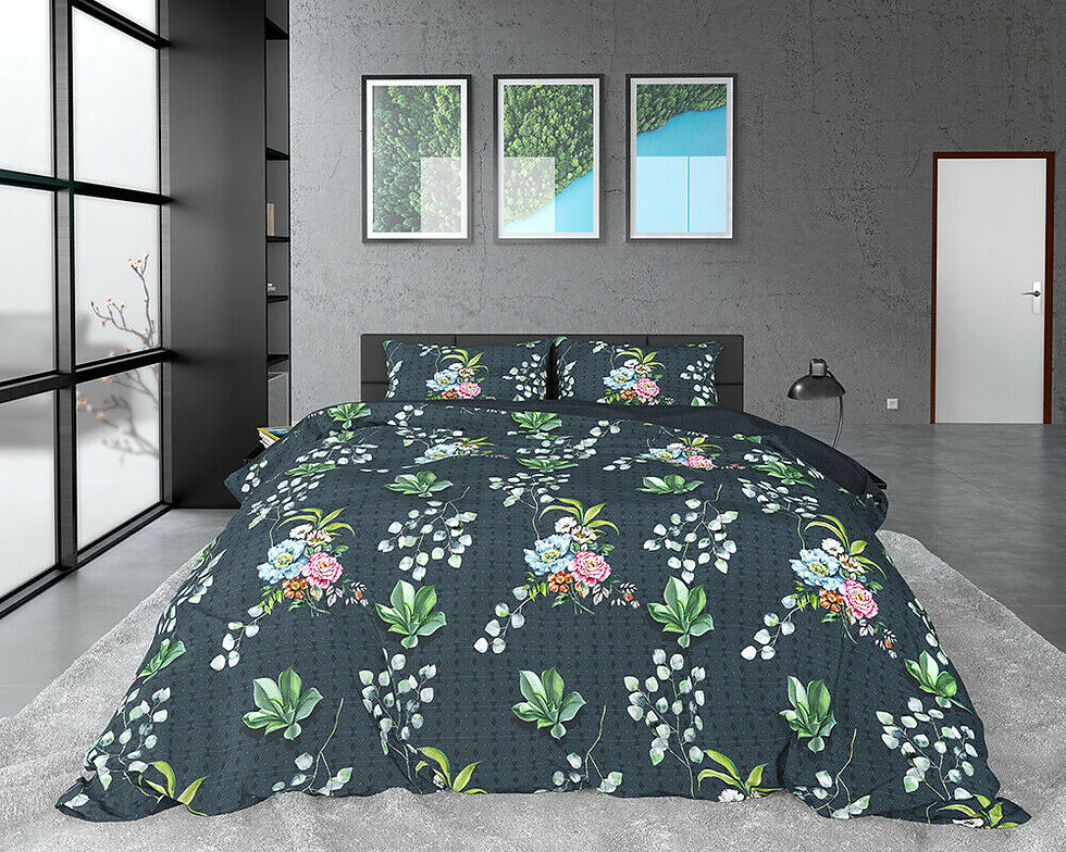 Miniature : "NATURE LEAVES" Parure de lit 100% Coton Multi Vert Blanc Rose Bleu Made in Europe